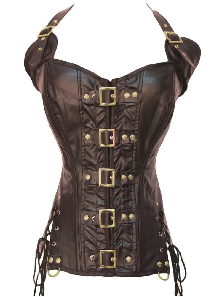 Women's Gothic Steampunk Corset Halter Brown Steel Boned Vintage Sexy Underbust Corsets Leather Gather Waist Slim Corset Top
Women's Gothic Steampunk Corset Halter Brown Steel Boned Vintage Sexy Underbust Corsets Leather Gather Waist Slim Corset Top