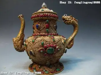 10 Tibet Silver Handwork inlay ruby beryl Dragon stoup Teapot Flagon wine pot
10 Tibet Silver Handwork inlay ruby beryl Dragon stoup Teapot Flagon wine pot
