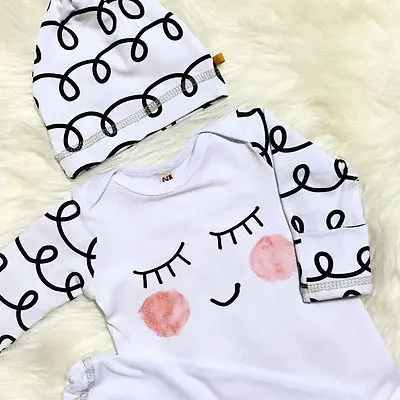 Детская Милая Пижама рубашка и шапка для новорожденных с розовыми