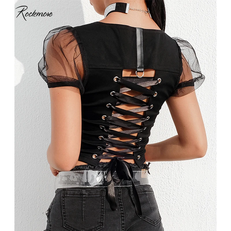 Rockmore Black Gothic Criss Cross Bandage T-shirt Women Zipper Mesh Fishnet Puff Sleeve T Shirts Femme Casual Streetwear Top Tee
Rockmore Black Gothic Criss Cross Bandage T-shirt Women Zipper Mesh Fishnet Puff Sleeve T Shirts Femme Casual Streetwear Top Tee