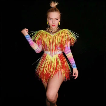 Women Personality Nightclub Colorful Costumes Wear Female Dancer Stage Performance Party Outfit Orange Tassels Bodysuit DT523
Women Personality Nightclub Colorful Costumes Wear Female Dancer Stage Performance Party Outfit Orange Tassels Bodysuit DT523