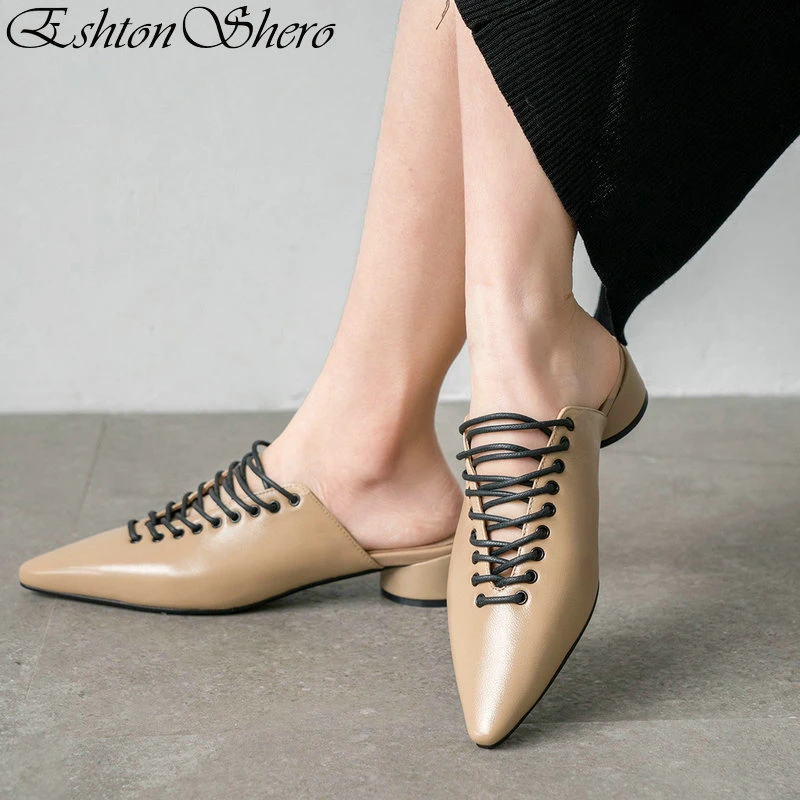 Женские туфли-лодочки EshtonShero классические кожаные туфли без задника на низком