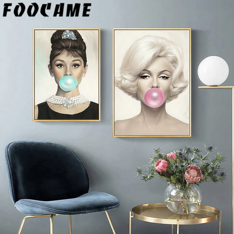FOOCAME Audrey Hepburn Marilyn Monroe Nordic Poster Print Living Room Wall Art Canvas Painting Bubble Gum Decorative Pictures
FOOCAME Audrey Hepburn Marilyn Monroe Nordic Poster Print Living Room Wall Art Canvas Painting Bubble Gum Decorative Pictures