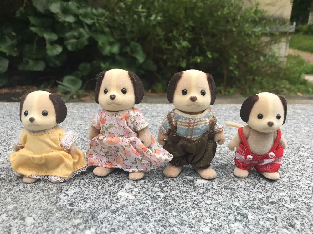 Image TT03   Original Sylvanian Families Black Ear Dog Family 4pcs Set Girl Toy Animal Figures Toy Dolls New Loose