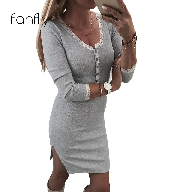 Women Bodycon Dress Side Split Long Sleeve Lace Patchwork Mini Short Party Dresses Button Sheath Autumn Women Clothes SJ392F
Women Bodycon Dress Side Split Long Sleeve Lace Patchwork Mini Short Party Dresses Button Sheath Autumn Women Clothes SJ392F