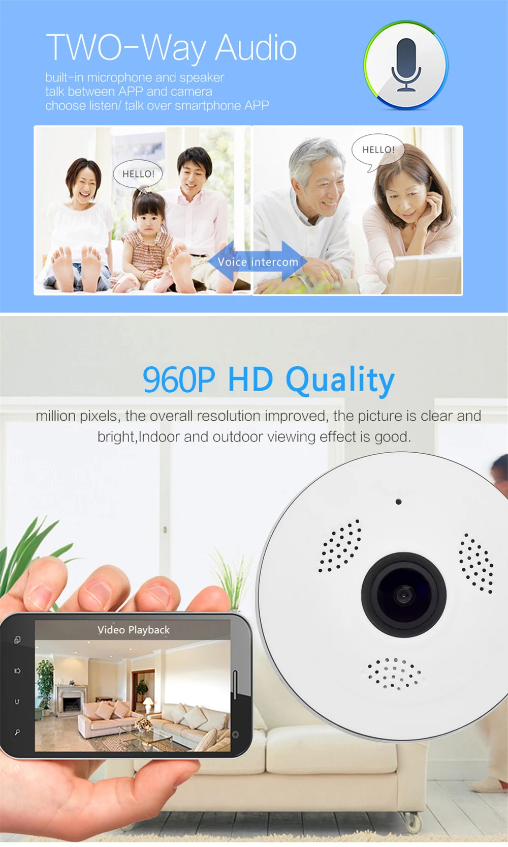 HD 960P Wireless VR Panoramic Camera 360 Degree WIFI IP Camera Fisheye CCTV Video Baby Monitor Surveillance Camera Night Vision (3)