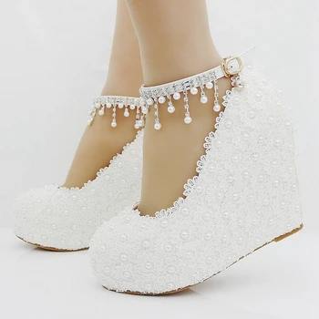 11cm Women Elegant Heels Wedges Shoes Pumps White Pearl And Crystal Platform Wedges Shoes White High Wedges Shoes Size 26-61
11cm Women Elegant Heels Wedges Shoes Pumps White Pearl And Crystal Platform Wedges Shoes White High Wedges Shoes Size 26-61