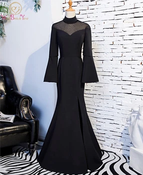 Black Prom Dresses Poet Full Sleeve Satin Mermaid Sexy High Neck Split Side Trumpet Floor Length Elegant Zipper Evening Dresses
Black Prom Dresses Poet Full Sleeve Satin Mermaid Sexy High Neck Split Side Trumpet Floor Length Elegant Zipper Evening Dresses