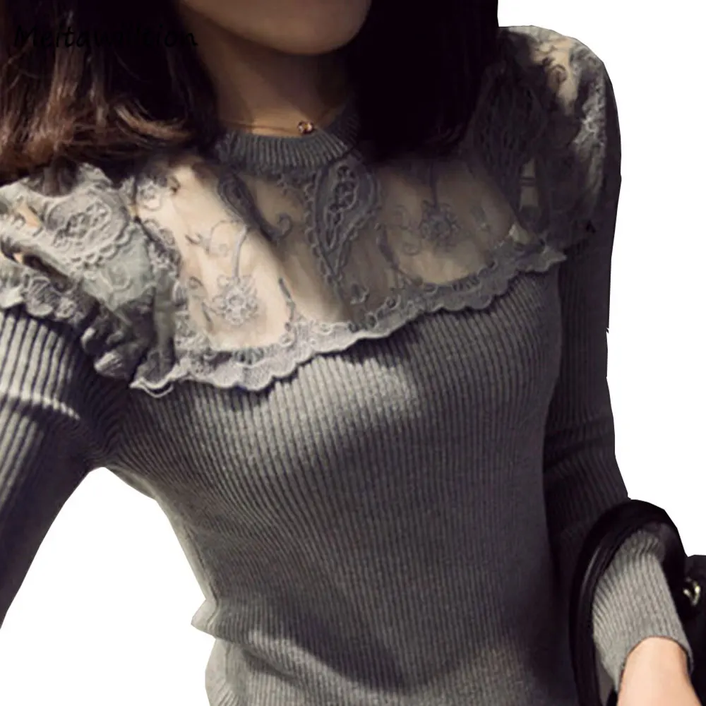 2017 Autumn Winter Long Sleeve Women Blouse Shirts Female Knitted Lace Blouse Ladies Black New Fashion Patchwork Shirts Tops
2017 Autumn Winter Long Sleeve Women Blouse Shirts Female Knitted Lace Blouse Ladies Black New Fashion Patchwork Shirts Tops