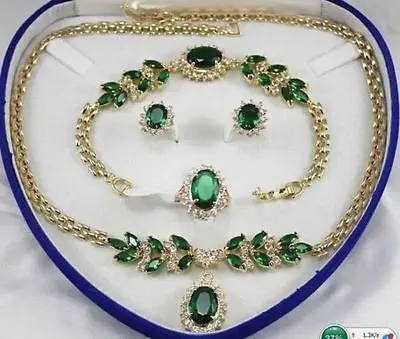 Free Shipping >> 18GP natural green zircon necklace 18 "bracelet 7.5" Earring Ring (7#-8# -9#) T7YF 
Free Shipping >> 18GP natural green zircon necklace 18 "bracelet 7.5" Earring Ring (7#-8# -9#) T7YF