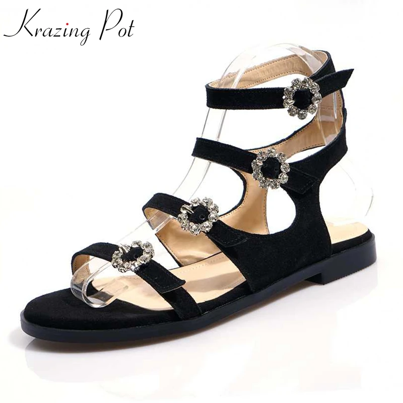 Krazing Pot chic cow suede crystal buckle straps peep toe superstar elegant gladiator low heels art design limited sandals l20
Krazing Pot chic cow suede crystal buckle straps peep toe superstar elegant gladiator low heels art design limited sandals l20