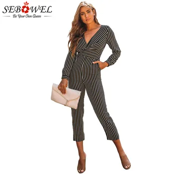 SEBOWEL Female Striped Wrap V Neck Long Sleeve Jumpsuit Autumn Spring 2020 Woman Romper Casual Office Ladies Jumpsuits Clothing
SEBOWEL Female Striped Wrap V Neck Long Sleeve Jumpsuit Autumn Spring 2020 Woman Romper Casual Office Ladies Jumpsuits Clothing