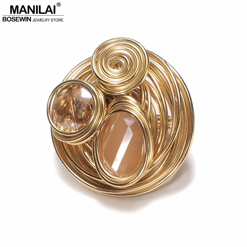 MANILAI Handmade Big Crystal Rings For Women Fashion Gold Color Wire Helical Wound Beads Finger Ring Wedding Party Jewelry
MANILAI Handmade Big Crystal Rings For Women Fashion Gold Color Wire Helical Wound Beads Finger Ring Wedding Party Jewelry
