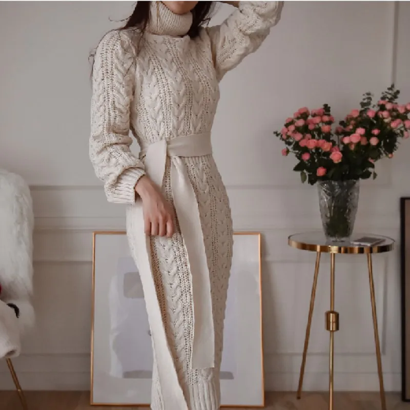 Autumn Winter Europe and United States Vintage women's wool dress thickening knit dress Casual Knitted Sweater Dresses 2019 
Autumn Winter Europe and United States Vintage women's wool dress thickening knit dress Casual Knitted Sweater Dresses 2019