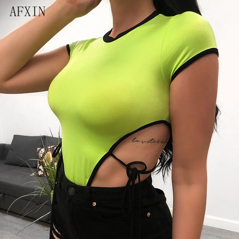 Summer Sexy Neon Bodysuit Women Green Orange Color High Waist Lace Up Bandage Overalls Short Sleeve T Shirt Outfit Romper Street 
Summer Sexy Neon Bodysuit Women Green Orange Color High Waist Lace Up Bandage Overalls Short Sleeve T Shirt Outfit Romper Street