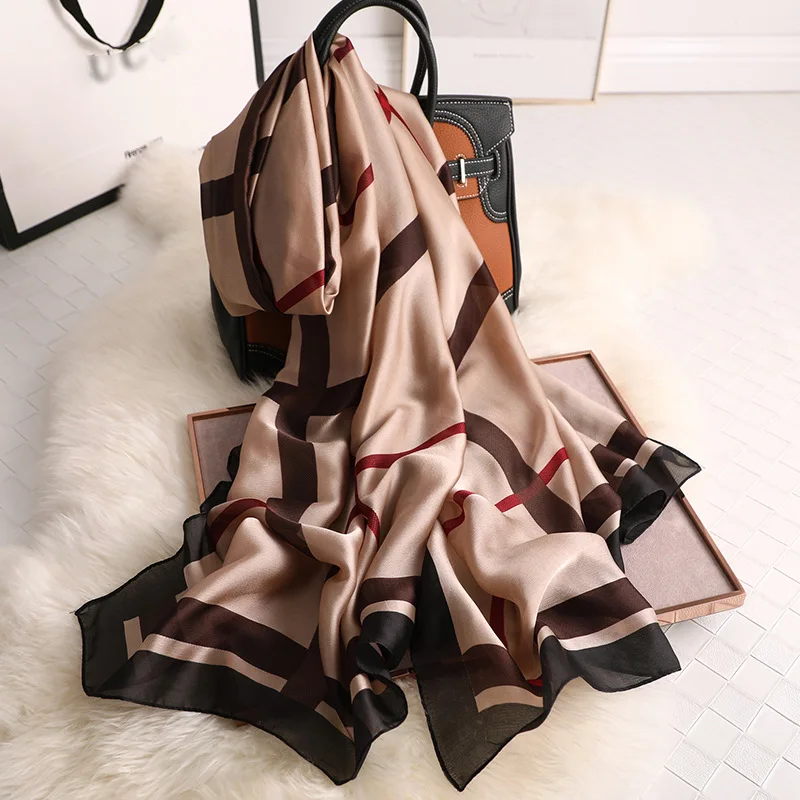 Designer 2019 Women Silk Scarf Luxury Striped Print Female Pashmina Shawls Foulard Lady Hijab Beach Scarfs Stoles
Designer 2019 Women Silk Scarf Luxury Striped Print Female Pashmina Shawls Foulard Lady Hijab Beach Scarfs Stoles