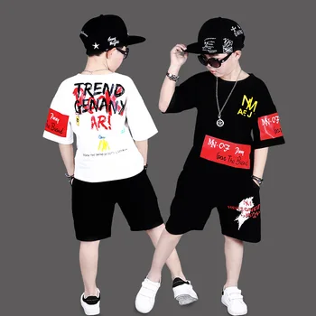 

Kids Adults Summer children's clothing set Costume Green White T-shirt dance Hip Hop harem Shorts kids gun suits twinset