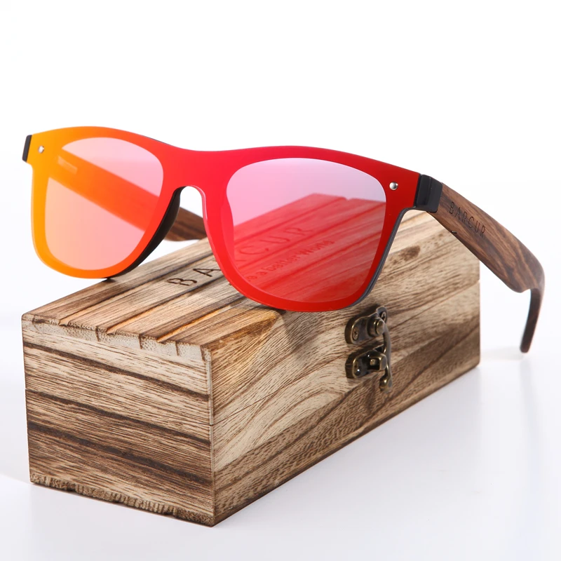 BARCUR Polarized Zebra Sunglasses Wooden Vintage Style BC4126