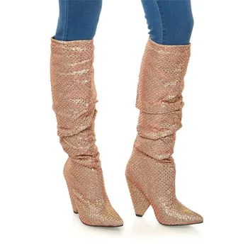 New Luxury Bling Crystal Knee High Boots Lady Spike Heel Pleated Rhinestone Winter Boots Glitter Tall Boots Wedding Shoes Women
New Luxury Bling Crystal Knee High Boots Lady Spike Heel Pleated Rhinestone Winter Boots Glitter Tall Boots Wedding Shoes Women