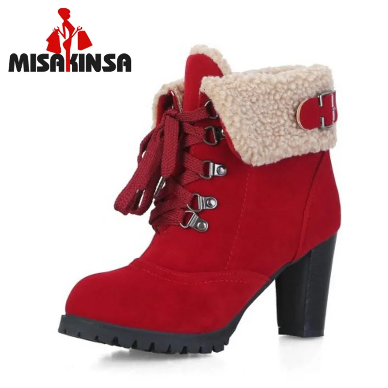 MISAKINSA 5 Colors Sexy Women High Heels Boots Lace Up Thick Fur Shoes Women Warm Winter Ankle Boots Fashion Shoes Size 32-44
MISAKINSA 5 Colors Sexy Women High Heels Boots Lace Up Thick Fur Shoes Women Warm Winter Ankle Boots Fashion Shoes Size 32-44