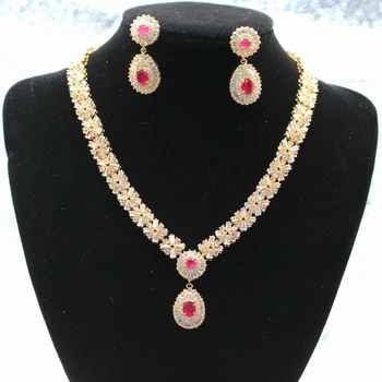 GZJY Fashion Noble jewelry gold color natural red zircon Austrian crystal necklace earrings set for women
GZJY Fashion Noble jewelry gold color natural red zircon Austrian crystal necklace earrings set for women