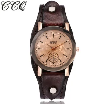 

CCQ Brand Vintage Cow Leather Simple Bracelet Watch Casual Unisex Women Men Leather Quartz Wristwatches Clock Gift Montre Femme