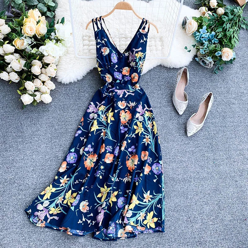 Boho Vintage V Neck Summer Floral Print Chiffon Midi Long Dress Backless Spaghetti Strap Women Casual Beach Holiday Vestidos
Boho Vintage V Neck Summer Floral Print Chiffon Midi Long Dress Backless Spaghetti Strap Women Casual Beach Holiday Vestidos