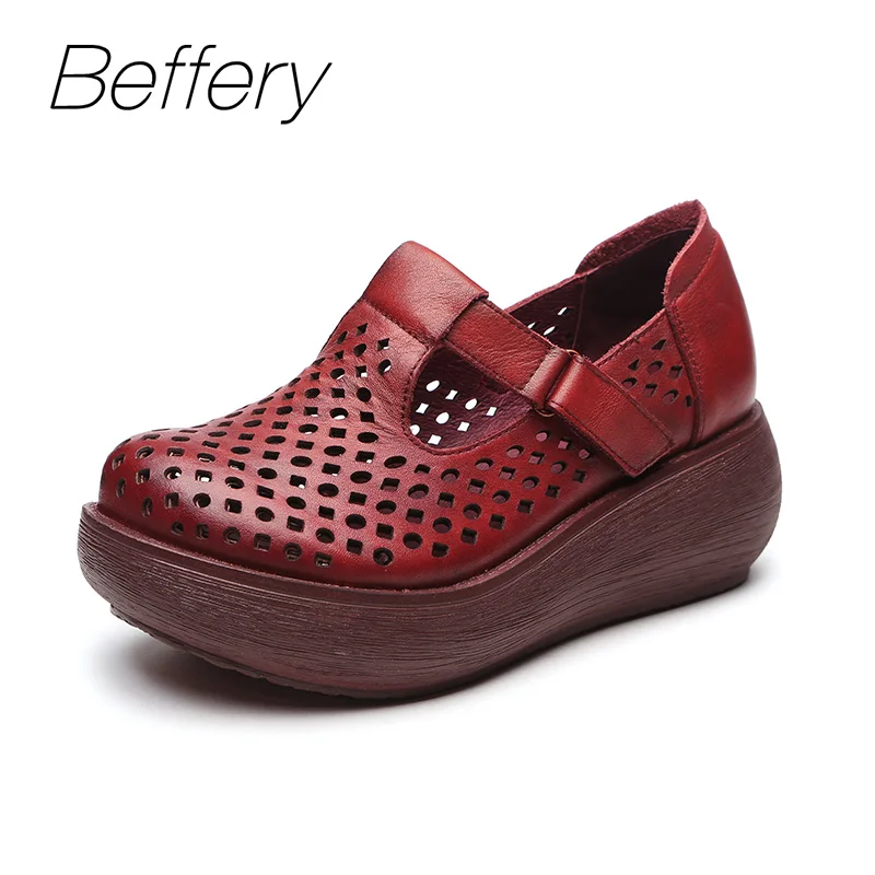 Beffery 2018 Summer Style Genuine Leather Women Shoes Super-soft Round toe Flat platform Thick bottom Casual | Обувь