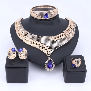 Women Trendy Leaves Design Hollow Crystal Gem Jewelry Set Statement Gold Color Necklace Earring Bangle Ring Set For Brides
Women Trendy Leaves Design Hollow Crystal Gem Jewelry Set Statement Gold Color Necklace Earring Bangle Ring Set For Brides