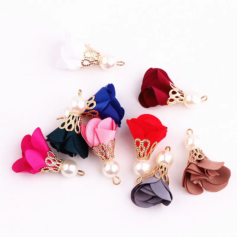 

10pcs/lot South Korea cloth Burning edges Petal flower tassels Hair accessories Diy key chain Bag hanging jewelry accessories