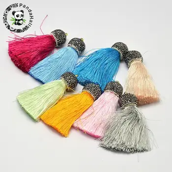 Nylon Tassels Pendant Decorations, with Brass Polymer Clay Rhinestone, Golden, Mixed Color, 65x18mm, Hole: 2x3mm
Nylon Tassels Pendant Decorations, with Brass Polymer Clay Rhinestone, Golden, Mixed Color, 65x18mm, Hole: 2x3mm