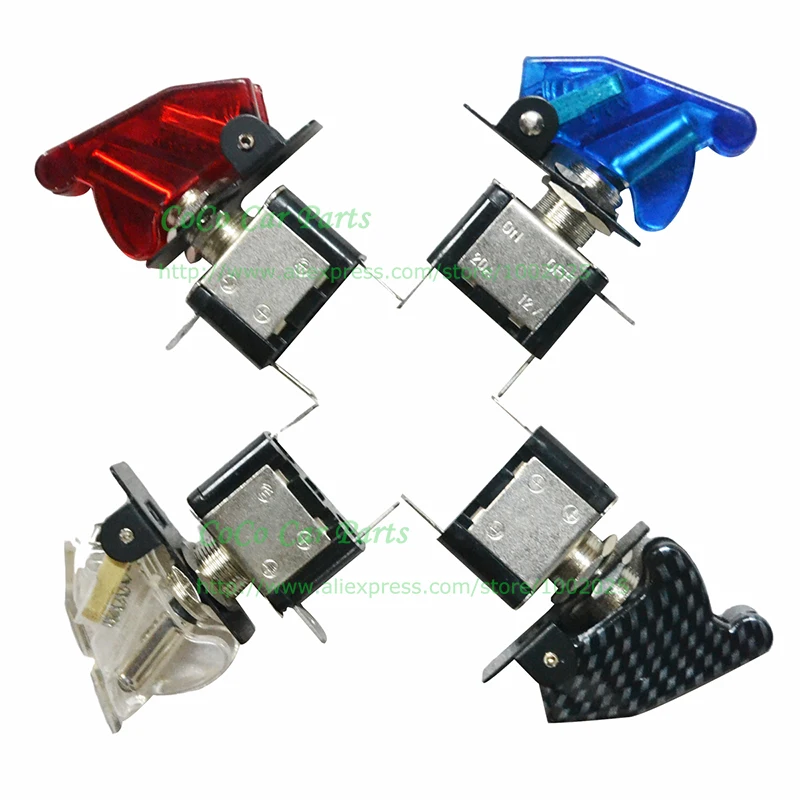

Illuminated LED Toggle Switch With Missile Style Flick Cover 12V Car Dash 12V 20A SPST ON OFF