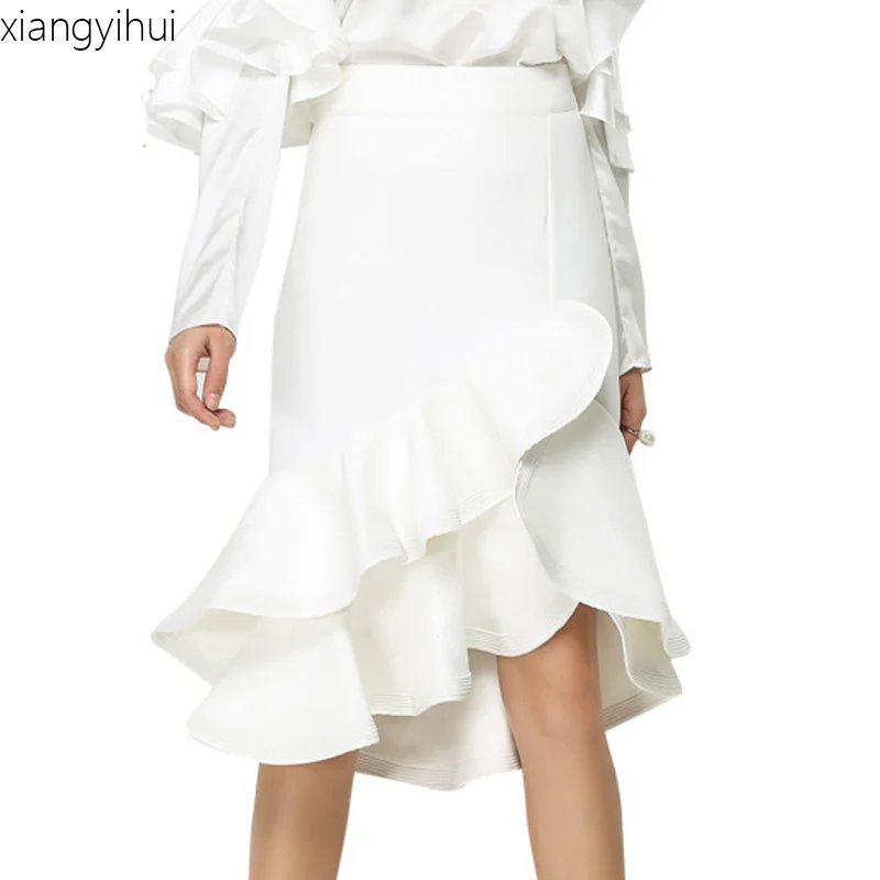 Solid Fashion Black White Ruffle Midi Skirt Women Korean Summer Fashion Elegant Tulle Skirt High Waist Irregular Streetwear 2018
Solid Fashion Black White Ruffle Midi Skirt Women Korean Summer Fashion Elegant Tulle Skirt High Waist Irregular Streetwear 2018
