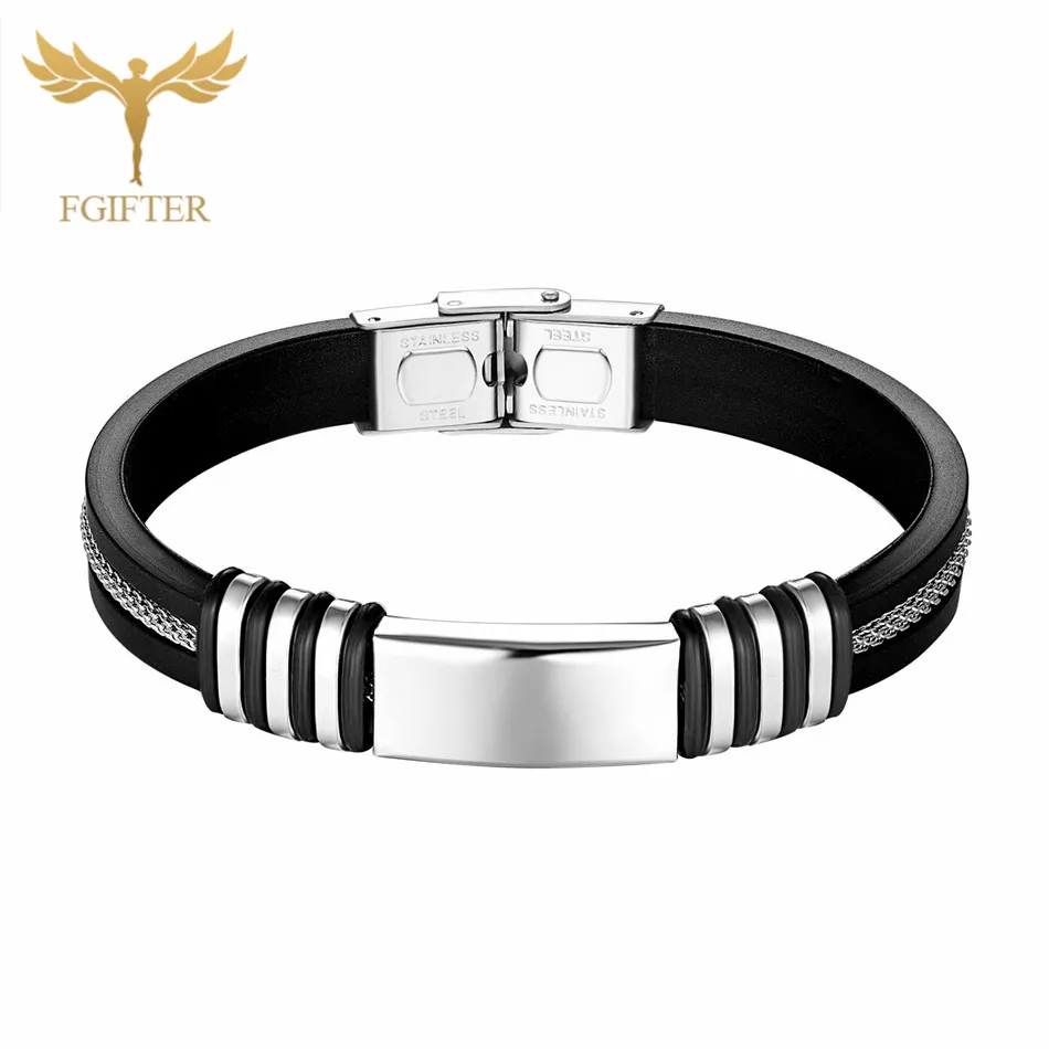 Silver Stainless Steel Cuff Bangle Black Silicone Silver Hollow Chain Woman Accessories Jewelry Bracelet Jonc
Silver Stainless Steel Cuff Bangle Black Silicone Silver Hollow Chain Woman Accessories Jewelry Bracelet Jonc