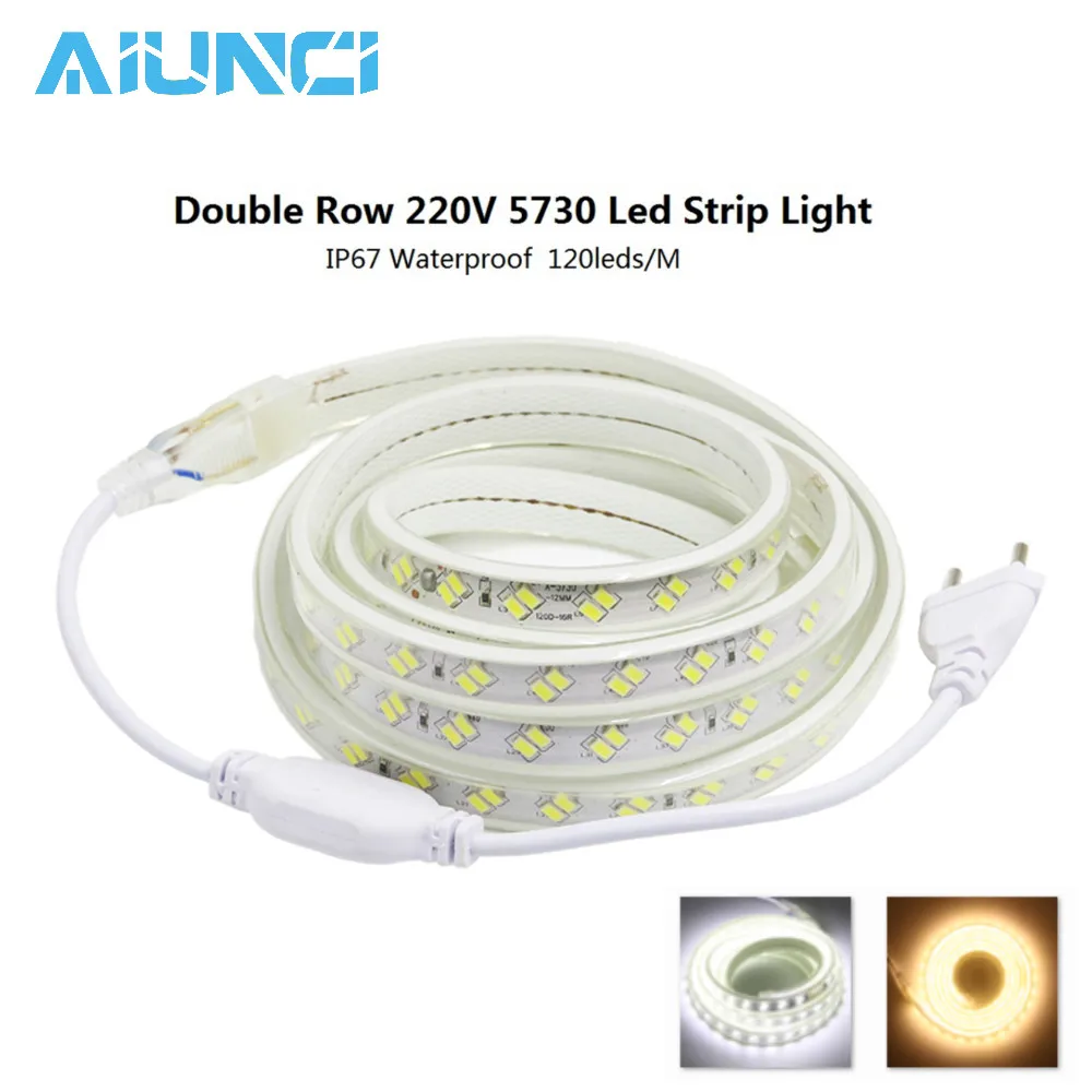 IP67 LED Strip 220V 5730 120LED/M Waterproof double row Flexible Lamp Replace T5 Real 10W/M With EU Plug Warm/Cold White
IP67 LED Strip 220V 5730 120LED/M Waterproof double row Flexible Lamp Replace T5 Real 10W/M With EU Plug Warm/Cold White