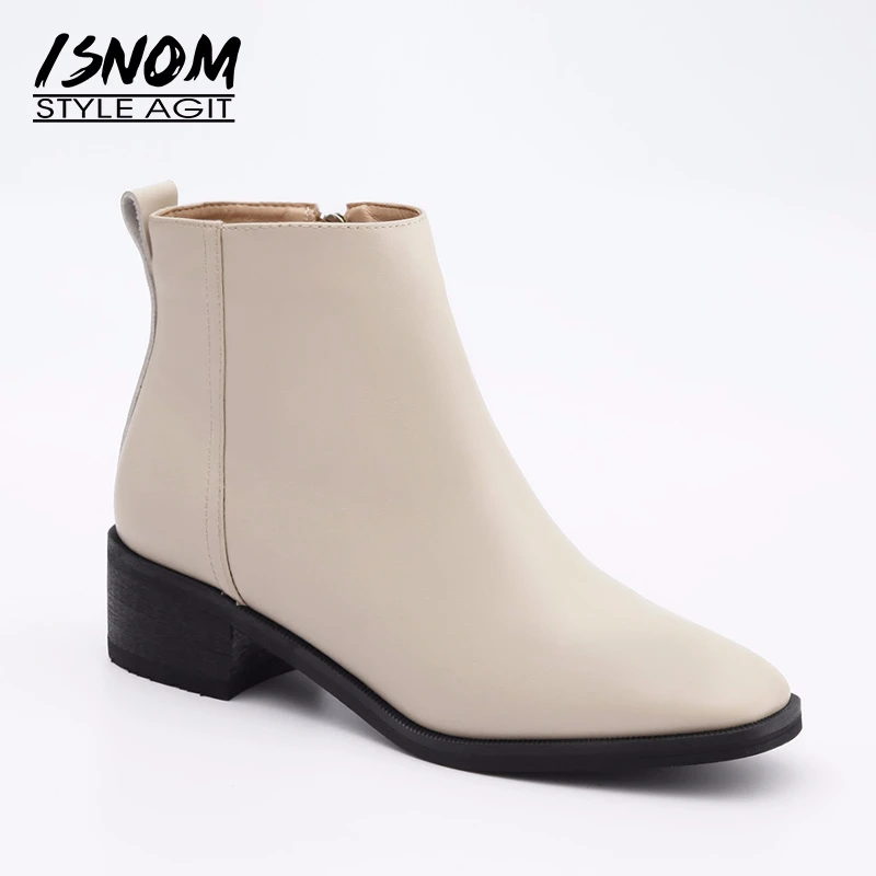 ISNOM/женские ботинки из коровьей кожи на толстом каблуке осенние модные ботильоны