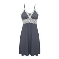 Women Silk Babydoll Lace Trim Patchwork Nightgowns & Sleepshirts Plus Size Strap Stretchy Chemise Dress Women Sleepwear image
