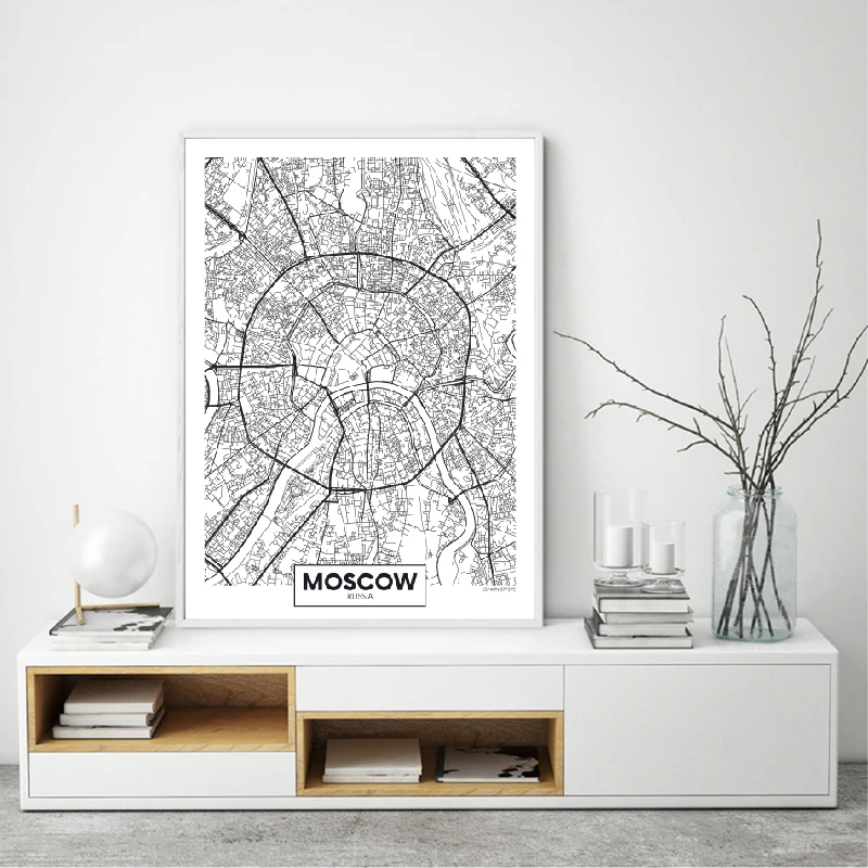 Moscow Map Prints Home Decor