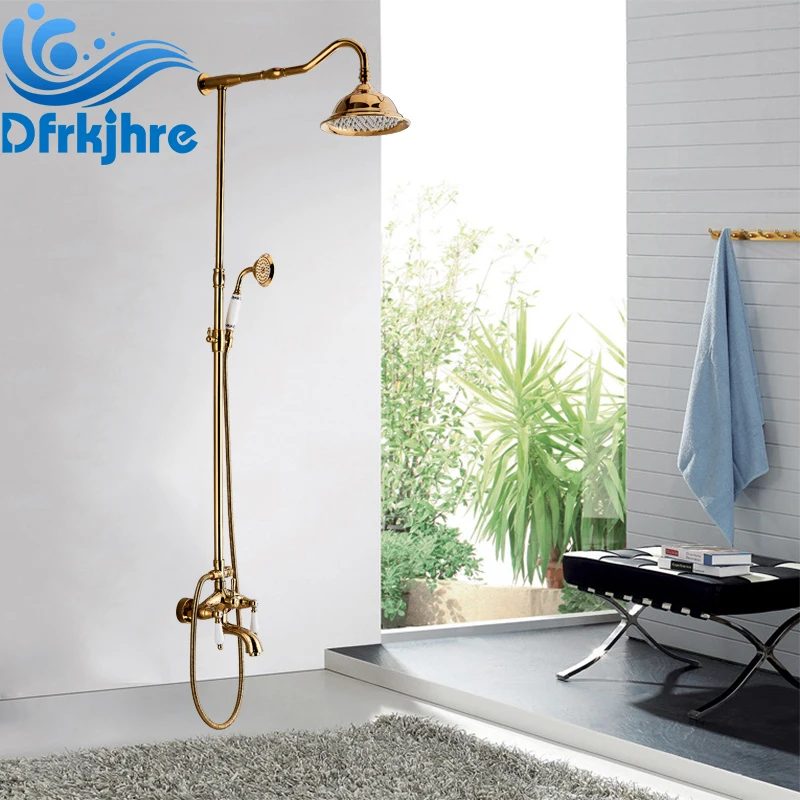 

Golden Rainfall Shower Faucet Bathtub Spout Hand Shower Sprayer Mixer Tap