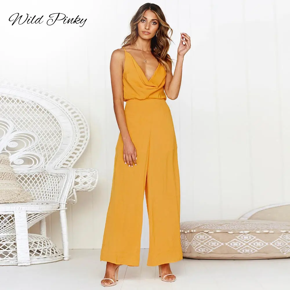 WildPinky Solid Color Jumpsuit Women 2019 Spring Soft High Waist Spaghetti Strap Backless Jumpsuit Stylish Wide Leg Long Rompers 
WildPinky Solid Color Jumpsuit Women 2019 Spring Soft High Waist Spaghetti Strap Backless Jumpsuit Stylish Wide Leg Long Rompers