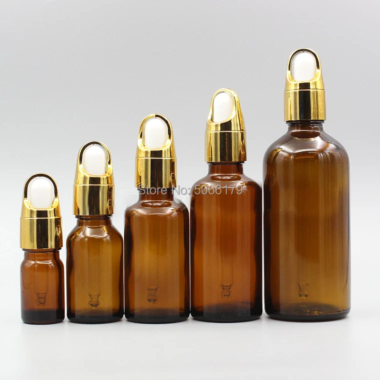 5ml-100ml Empty Amber Glass Essential Oil Bottles with Gold Basket Lid Brown Droppers Accessories for oils Perfume | Красота и