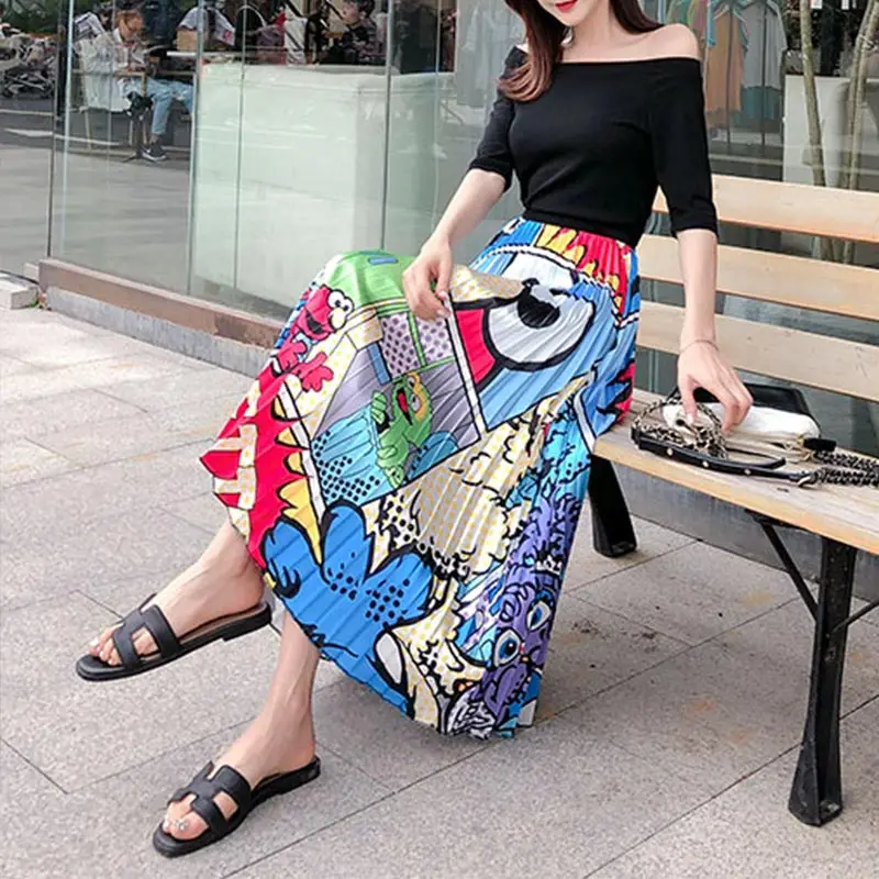 Europen Cartoon Pattern High Waist Pleated Skirt A-line Elastic Long Skirts 2019 Spring Summer Casual New Arrival Women Bottom
Europen Cartoon Pattern High Waist Pleated Skirt A-line Elastic Long Skirts 2019 Spring Summer Casual New Arrival Women Bottom