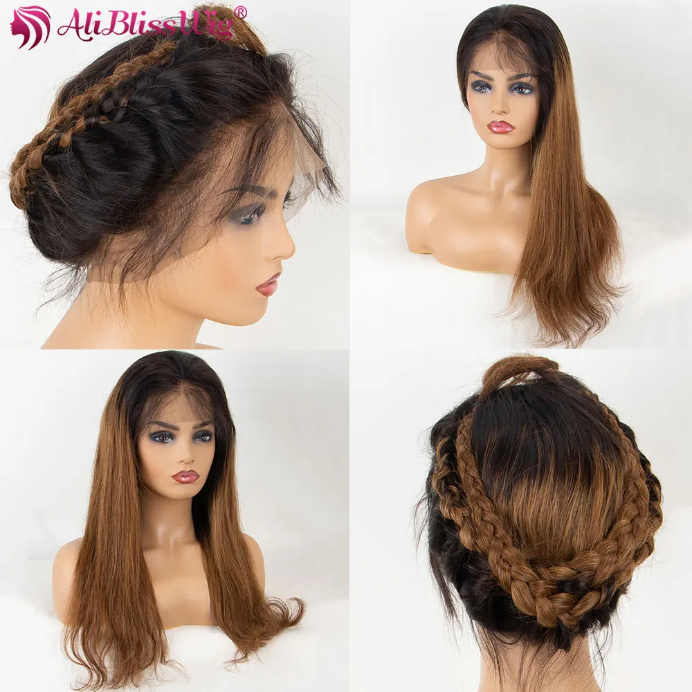 360 Lace Frontal Wig Ombre Brown Straight Lace Front Human Hair Wigs For Women Brazilian Remy Ponytail Natural Hairline (4)
