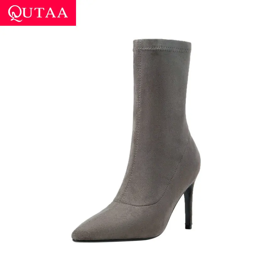 QUTAA 2020 Thin High Heel Slip on Sexy Pointed Toe Stretch Mid Calf Boots Genuine Leather Flock Winter Women Shoes Size 34-39
QUTAA 2020 Thin High Heel Slip on Sexy Pointed Toe Stretch Mid Calf Boots Genuine Leather Flock Winter Women Shoes Size 34-39