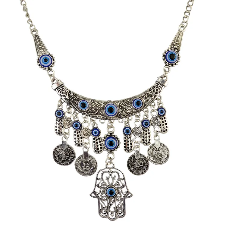 Vintage Silver Carved Flower Letter Round Coin Tassels Turkey Blue Evil Eye Hamsa Hand Fatima Palm Pendants Necklaces For Women
Vintage Silver Carved Flower Letter Round Coin Tassels Turkey Blue Evil Eye Hamsa Hand Fatima Palm Pendants Necklaces For Women