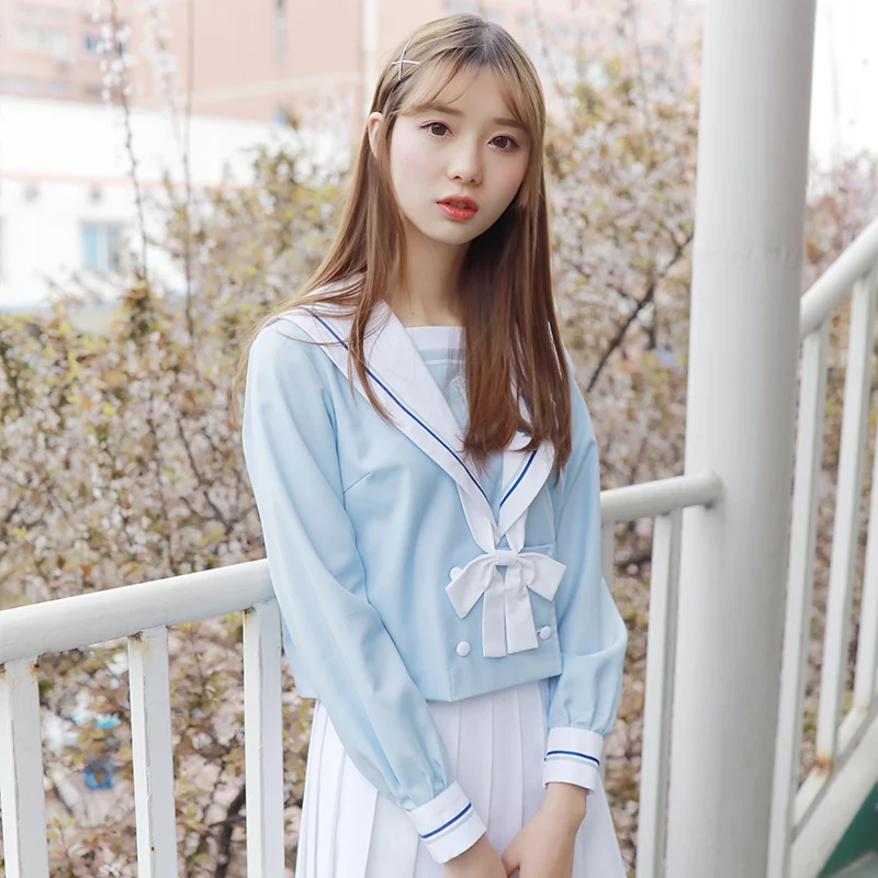Sakura light blue Japanese school uniform skirt jk uniform class uniforms sailor suit college wind suit female students uniforms
Sakura light blue Japanese school uniform skirt jk uniform class uniforms sailor suit college wind suit female students uniforms