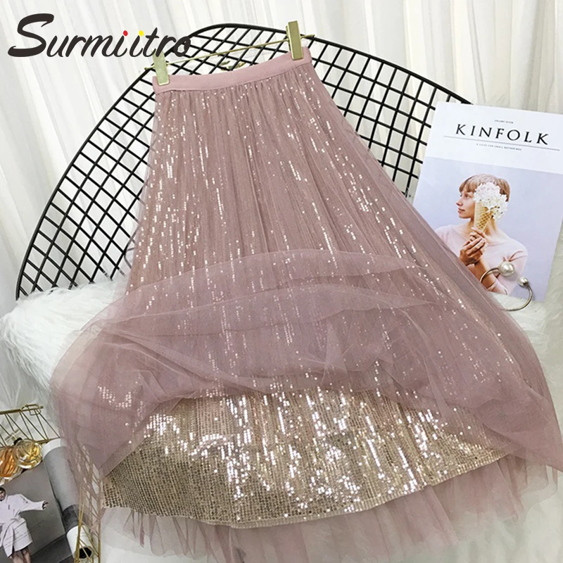 Surmiitro 3 Layers Sequin Tulle Long Skirt Women 2019 Spring Summer Fashion Mesh Korean High Waist Pleated School Skirt Female
Surmiitro 3 Layers Sequin Tulle Long Skirt Women 2019 Spring Summer Fashion Mesh Korean High Waist Pleated School Skirt Female
