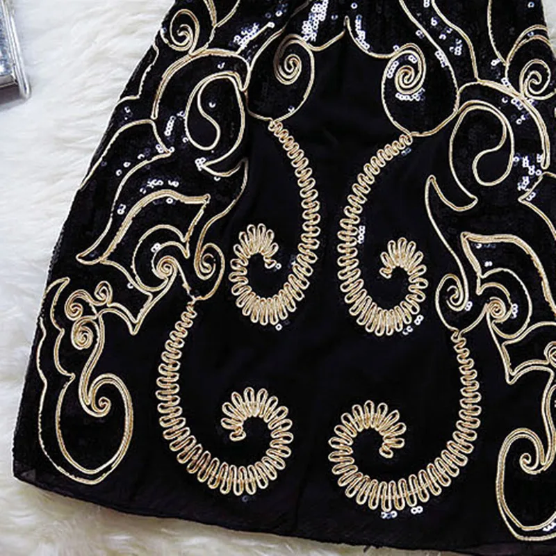 Вышивка блестками женское сексуальное винтажное элегантное короткое черное