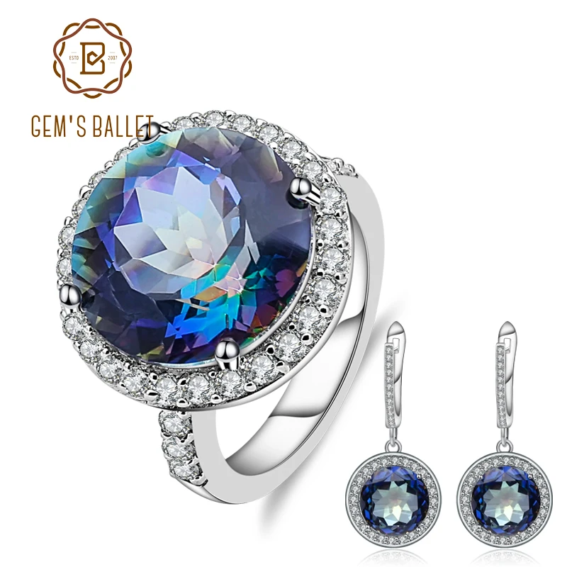 GEM'S BALLET 8.51ct Round Noble Natural Blueish Mystic Quartz Jewelry Set 925 Sterling Silver Earrings Ring Set For Women Fine
GEM'S BALLET 8.51ct Round Noble Natural Blueish Mystic Quartz Jewelry Set 925 Sterling Silver Earrings Ring Set For Women Fine