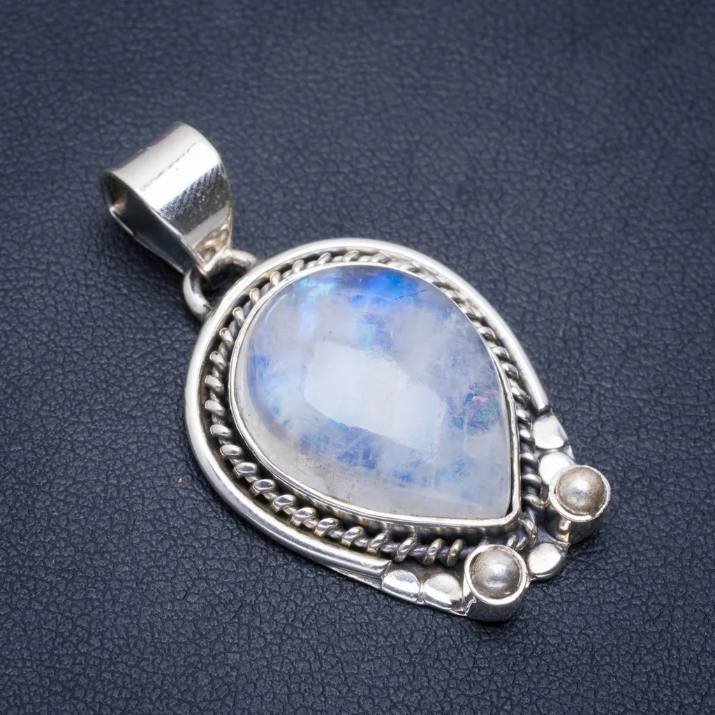 Natural Rainbow Moonstone Handmade Unique 925 Sterling Silver Pendant 1.5" A1753
Natural Rainbow Moonstone Handmade Unique 925 Sterling Silver Pendant 1.5" A1753